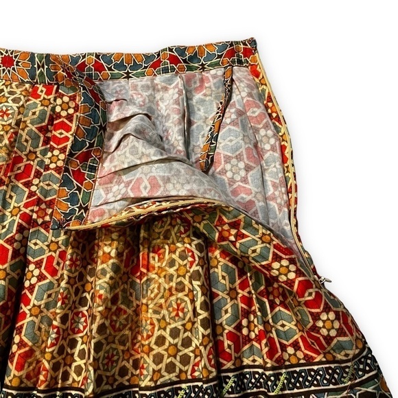 Anthropologie Tanvi Kedi pleated skirt Beaded Morroccan Mosaic Print Boho Size 4 - Picture 5 of 11